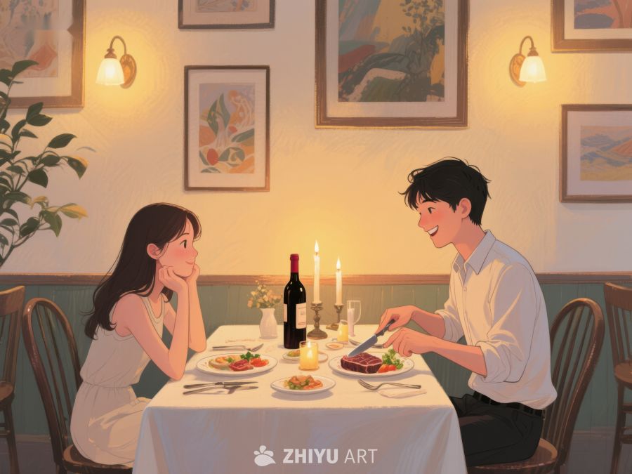浪漫晚餐：情侣在温馨餐厅共进美食 442
