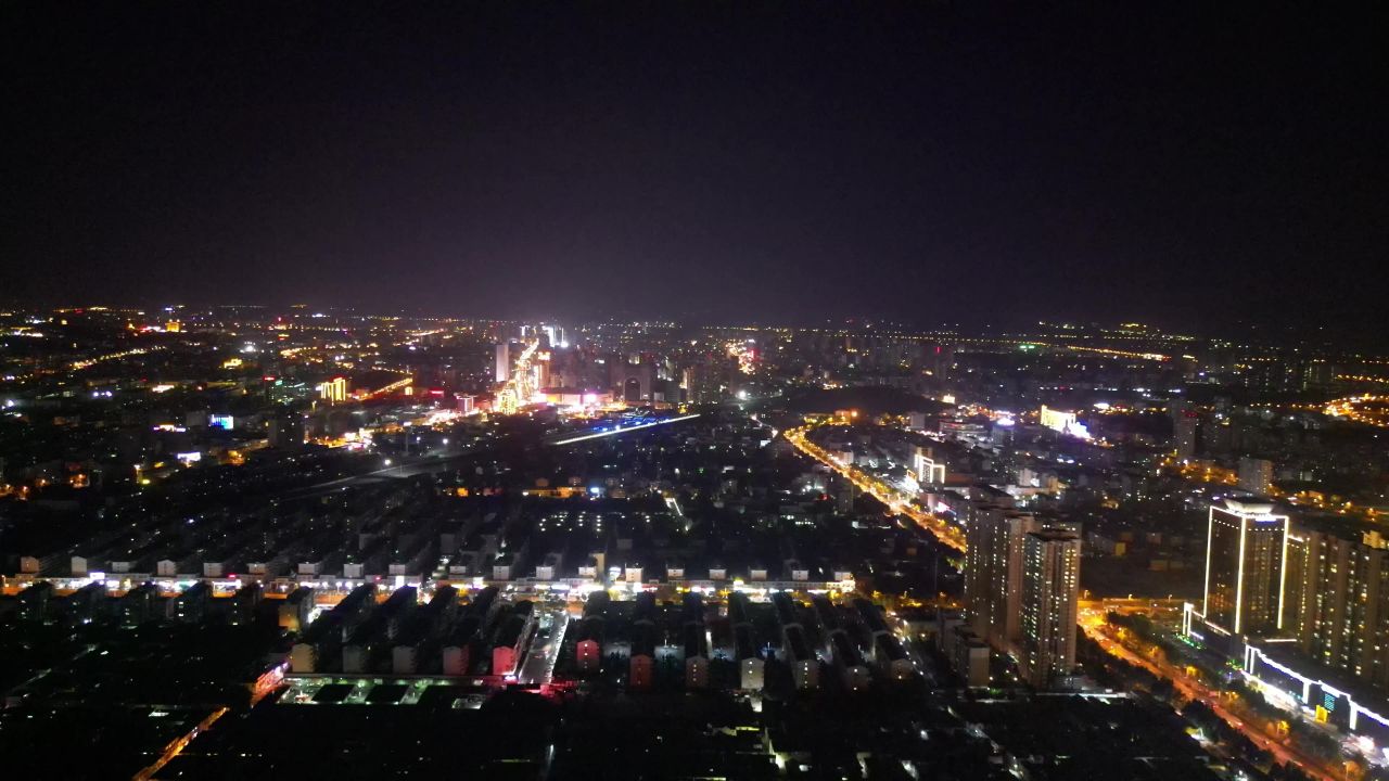 航拍山东泰安城市夜景