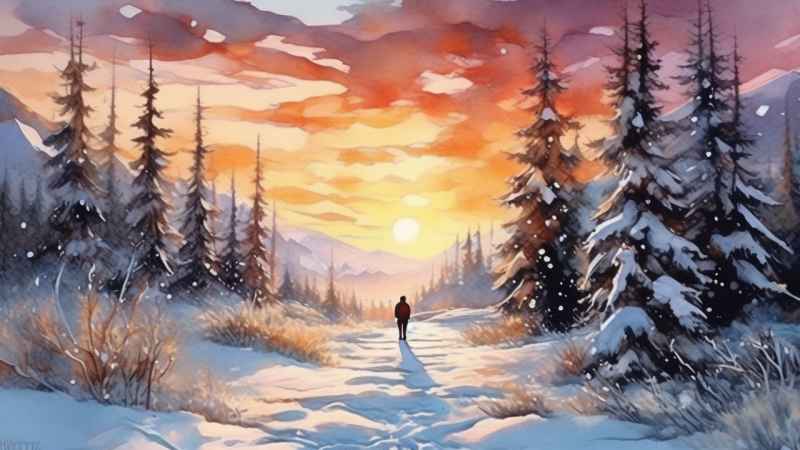 冬季背景图插画雪山雪景 124