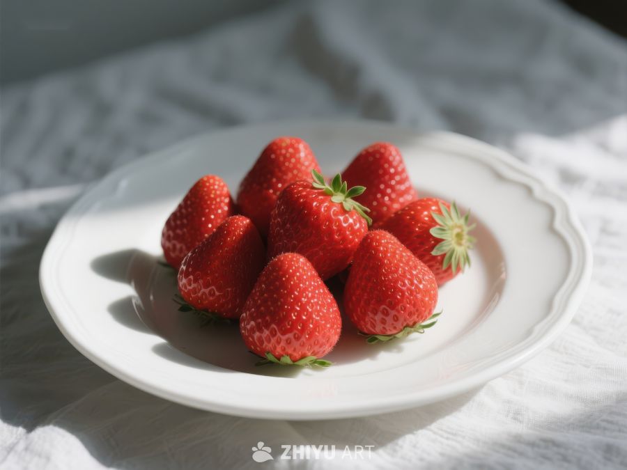 新鲜草莓置于白色盘中 538