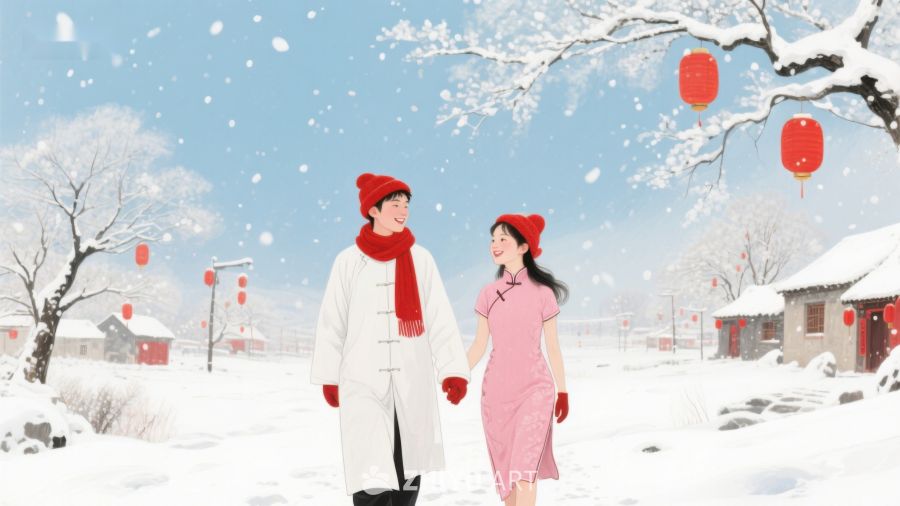 雪中漫步的二人 1135