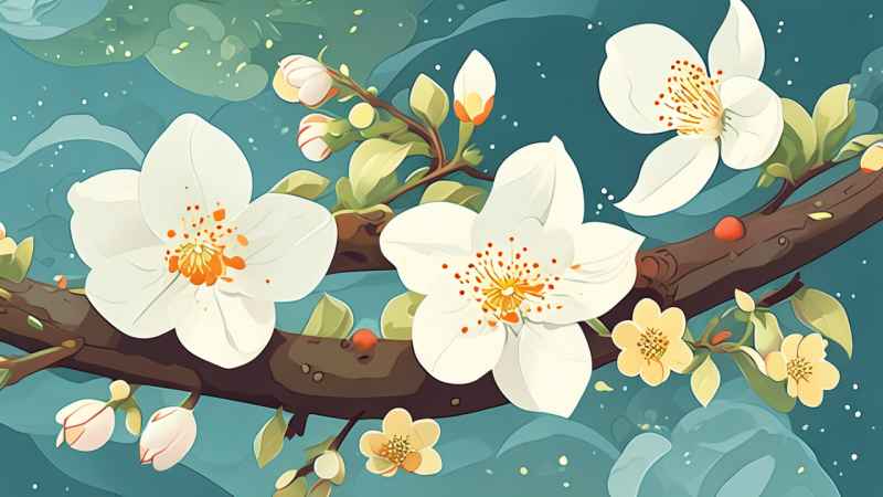 春季梨花扁平插画 12