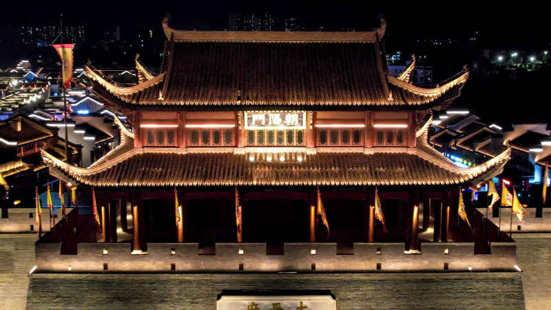 广西崇左太平古城夜景航拍  