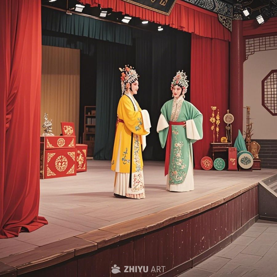 戏剧现场图片、唱戏、京剧演出、现场演出双人唱戏