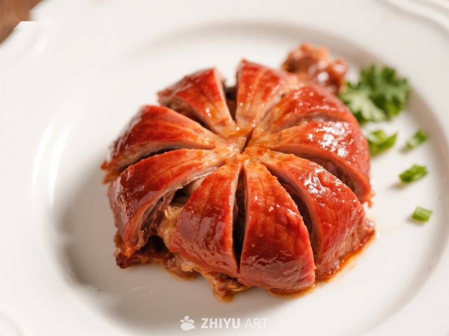精美摆盘的酱肉，色泽诱人
