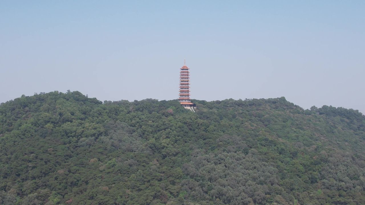 广东江门白水带公园白光塔航拍