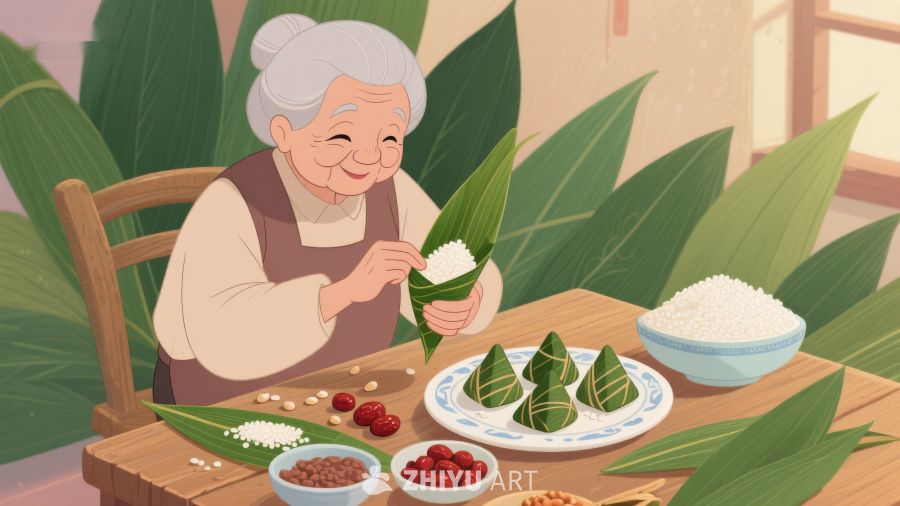 老人包粽子，传统美食制作 219