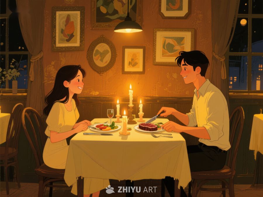 浪漫晚餐：情侣在温馨餐厅共进晚餐 441