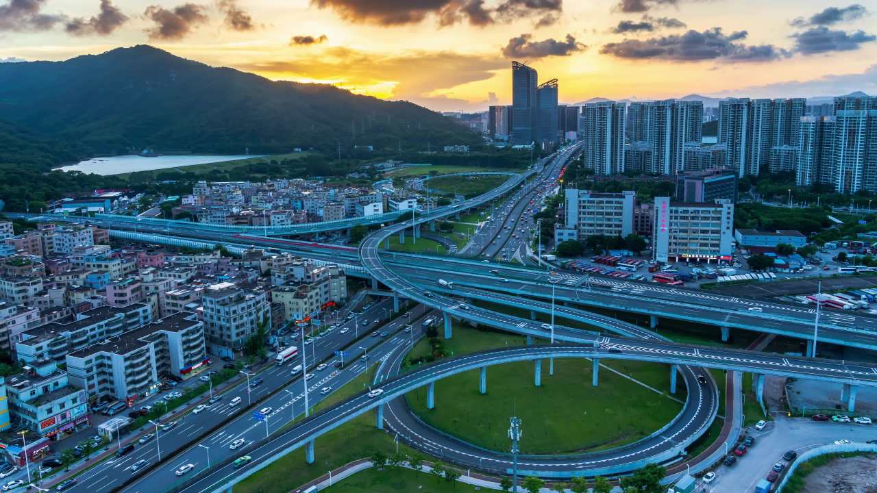 珠海环形立交桥傍晚延时拍摄