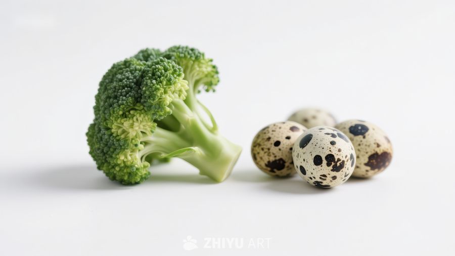 新鲜西兰花与鹌鹑蛋的组合