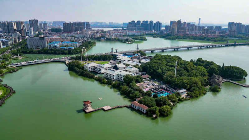 湖北鄂州城市风光航拍摄影图