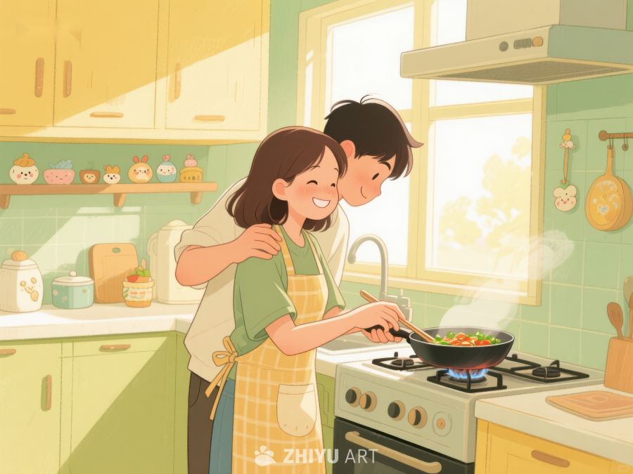 厨房温馨时刻：两人共煮美食 41