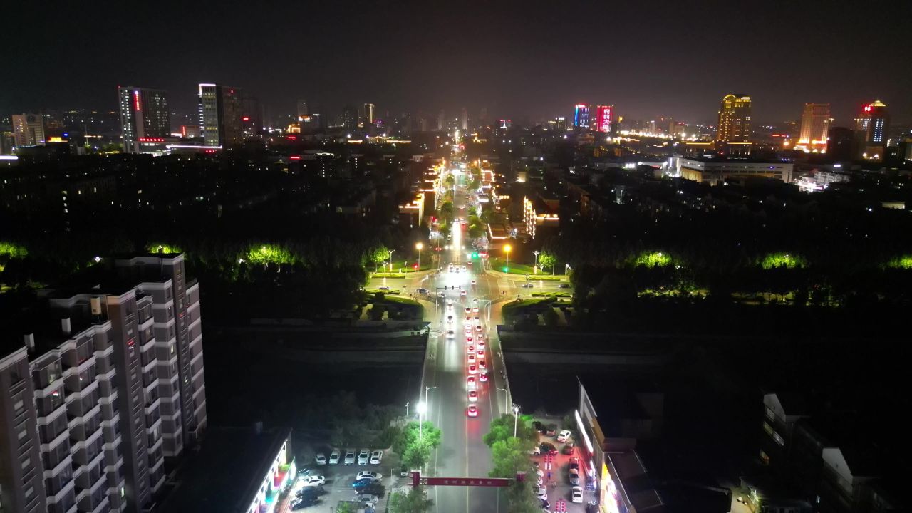  山东东营城市夜景航拍