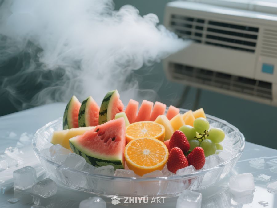 冰镇水果盘，空调旁冒着冷气 25