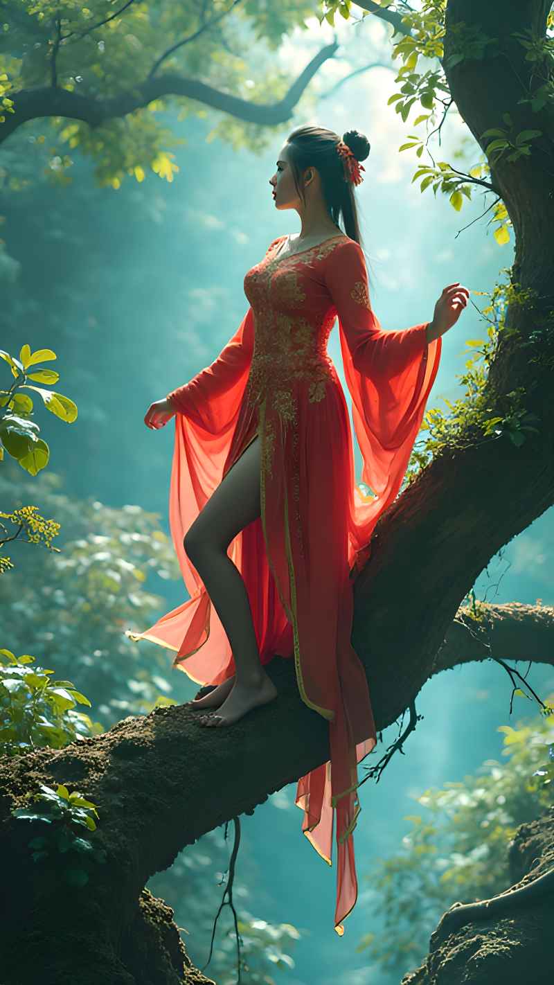 森林红色美女衣服写来艺术 44