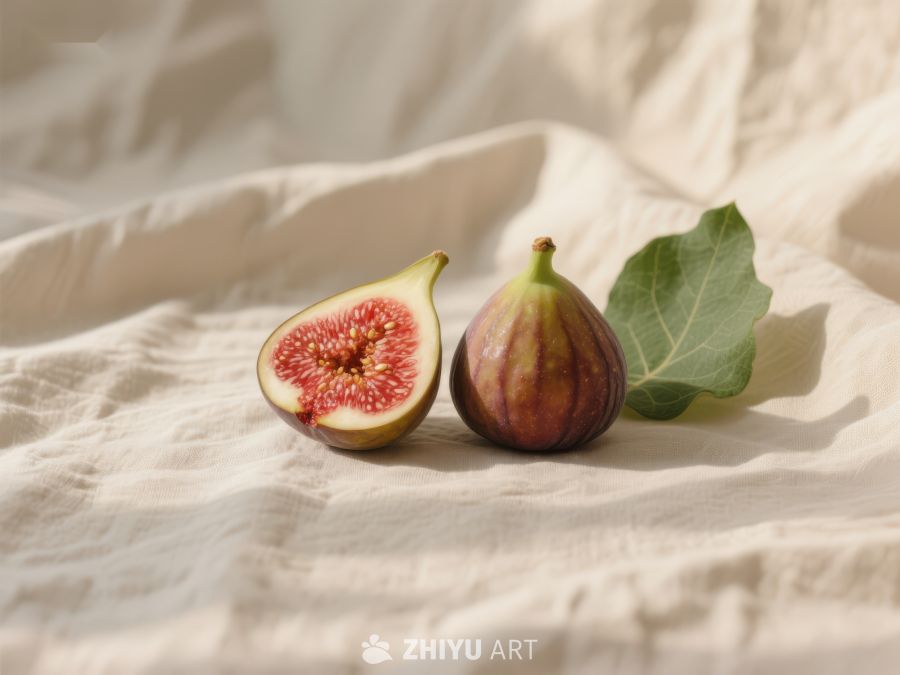 新鲜无花果与绿叶静物 746