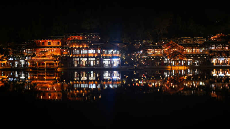 古镇 夜景 灯光
