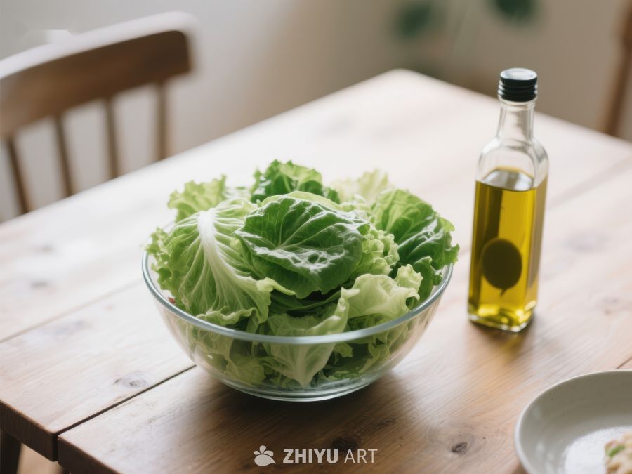 新鲜生菜与橄榄油静置餐桌 598