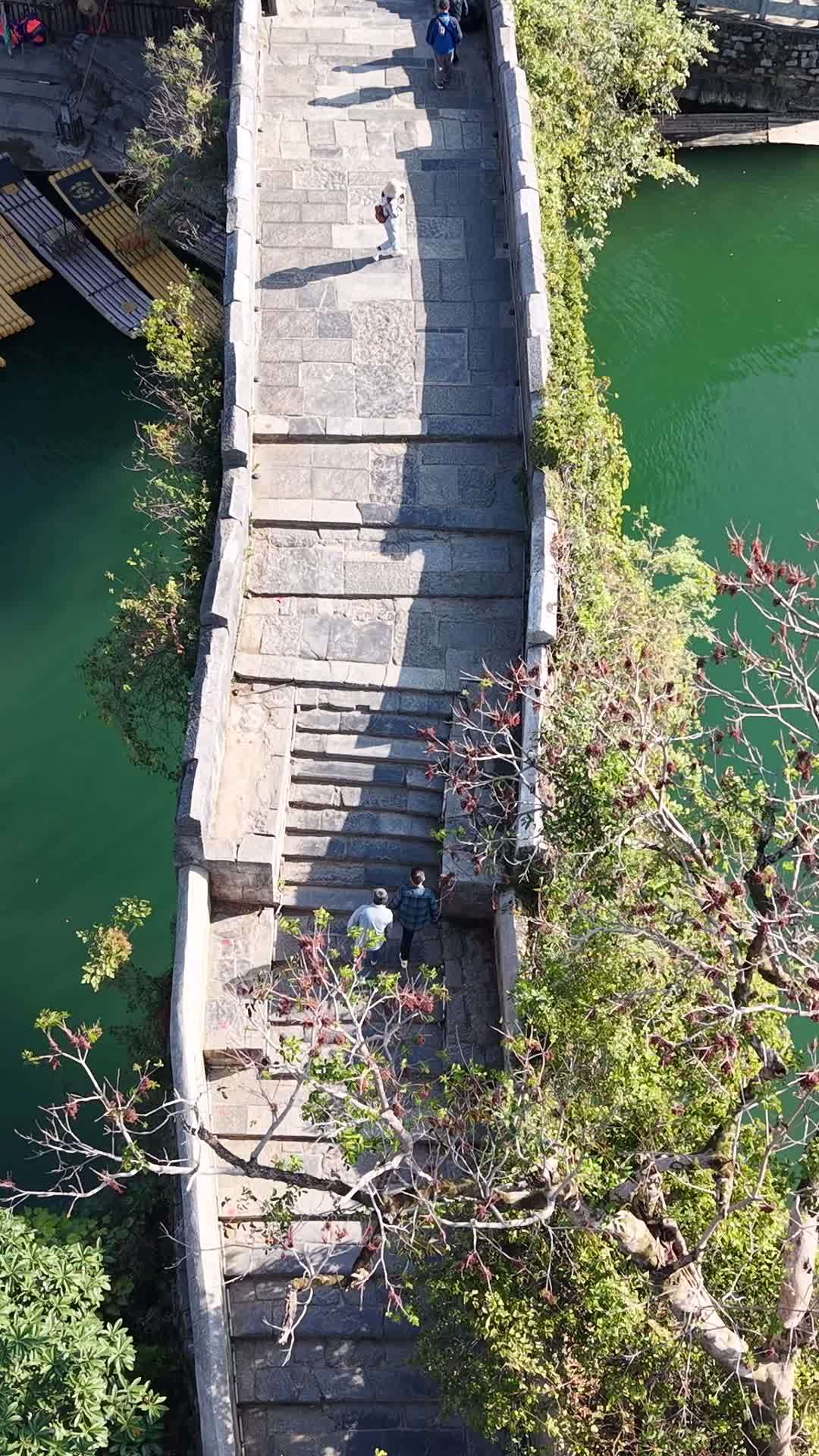 石桥上的悠闲时光