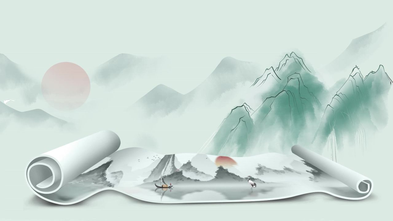 古风卷轴开场LED背景中国风意境水墨山水画舞台视频动态背景素材 20