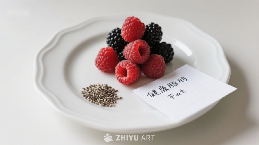 健康脂肪：浆果与种子的展示