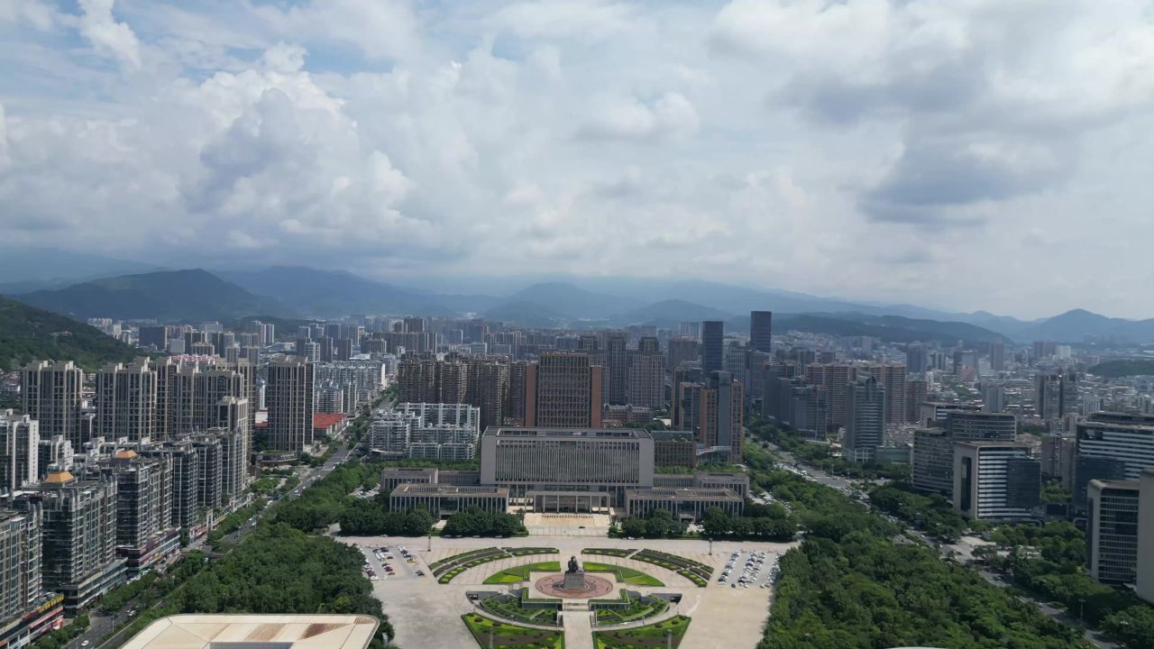 航拍福建龙岩市政府人民广场