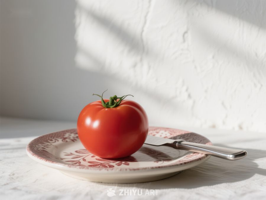 盘中新鲜番茄与刀具 270