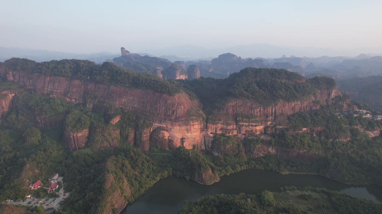 广东韶关丹霞山5A景区日出日落晚霞航拍 