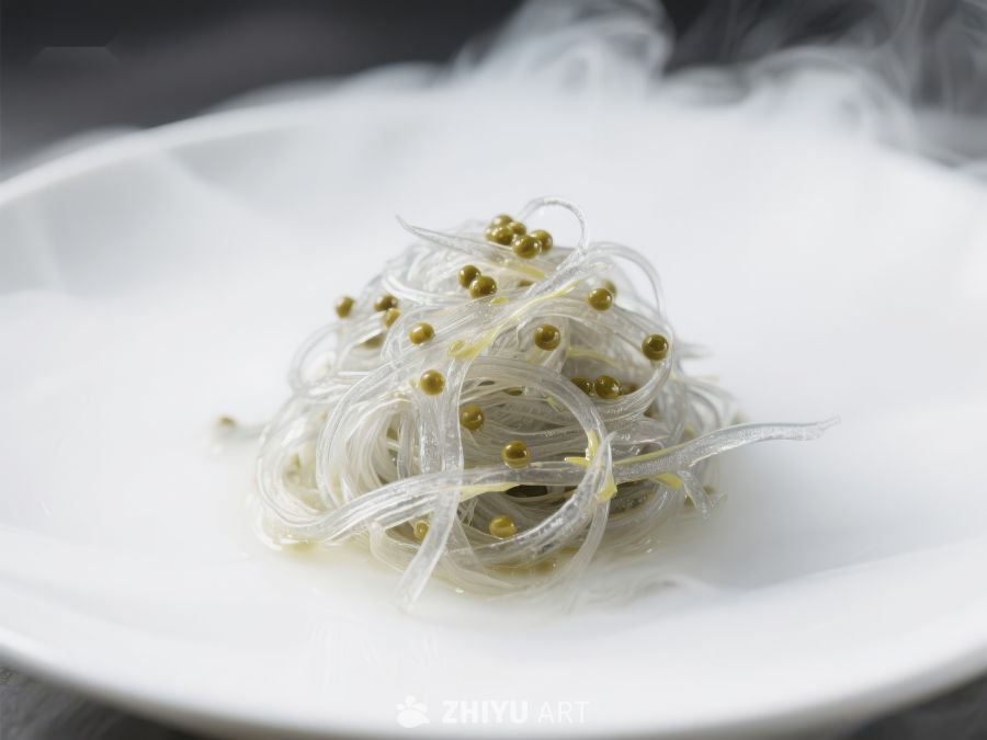 烟雾缭绕的透明面条配青豆 1736