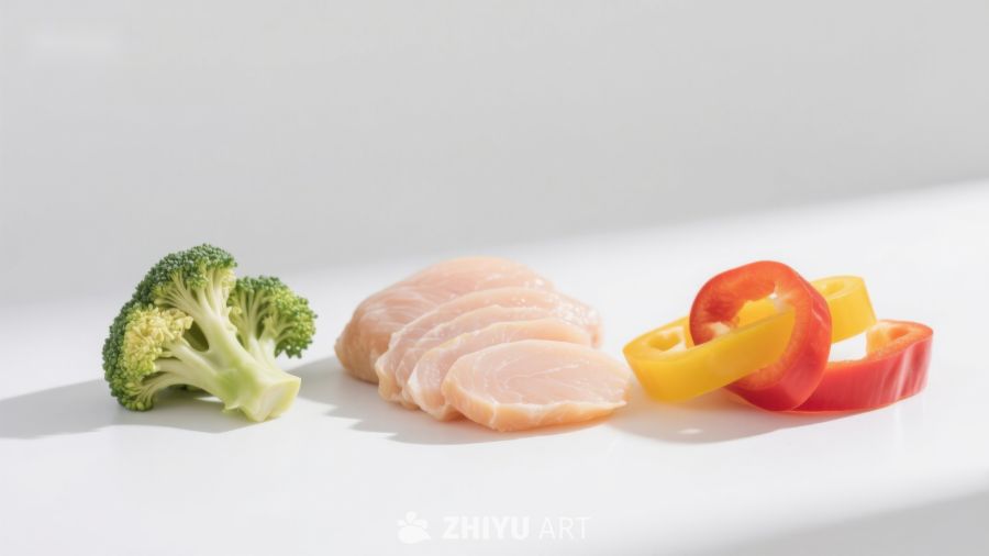 切片鸡肉与蔬菜食材