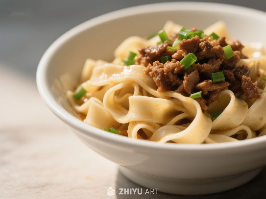 碗装面条配肉末和葱花 1204
