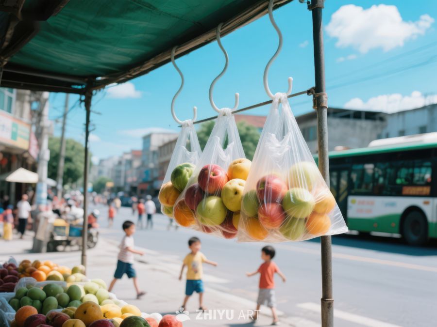 街头水果摊，苹果挂袋售卖 274