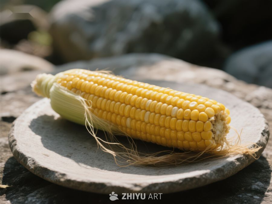 新鲜玉米置于石盘之上 560