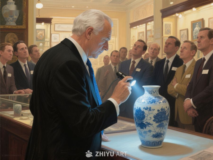 专家用灯检查瓷器，众人围观 544