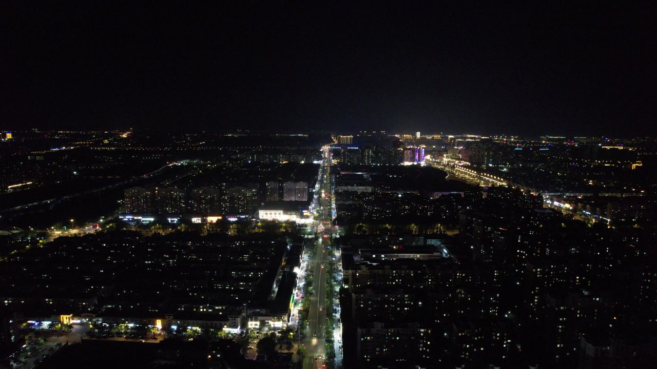 江苏宿迁城市夜景灯光交通车辆行驶航拍 