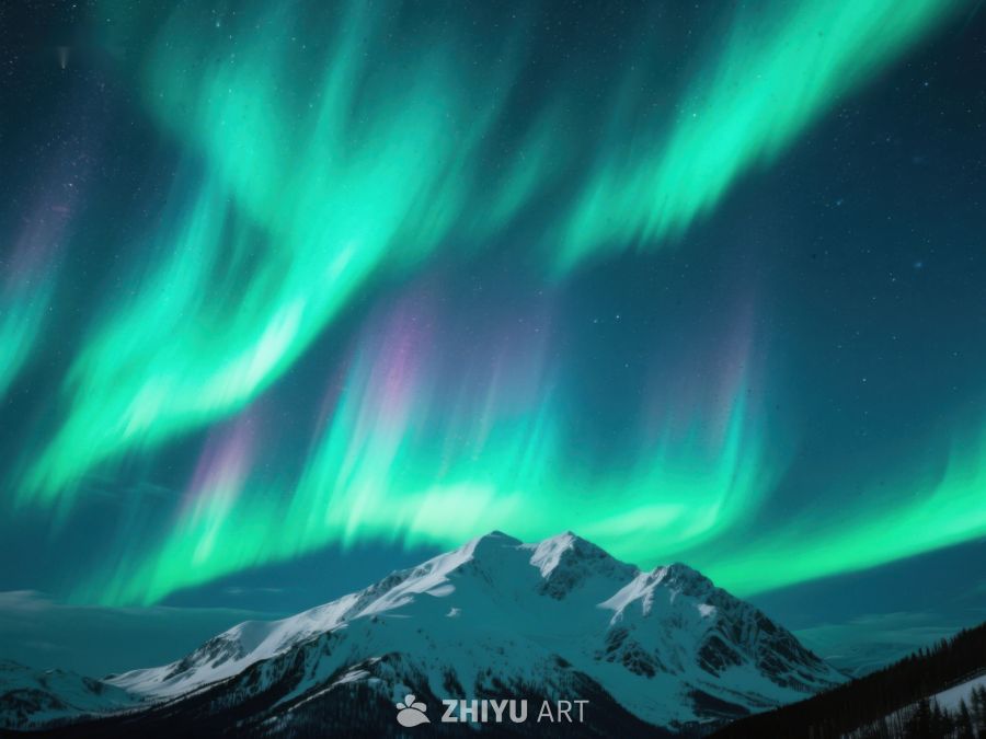极光映照雪山夜景 45