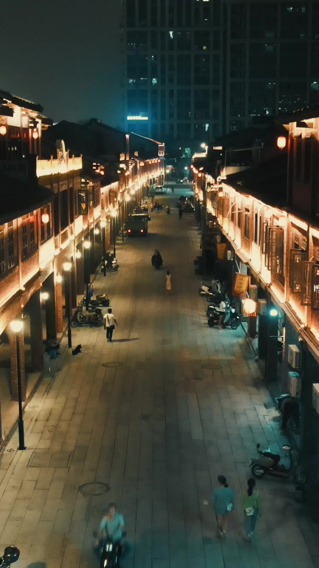 福建漳州古城夜景竖屏航拍