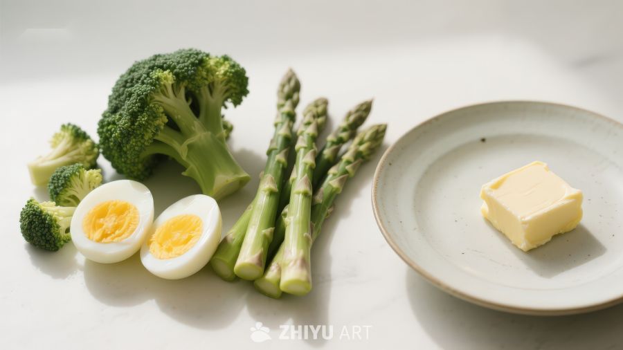 蔬菜鸡蛋与黄油摆盘