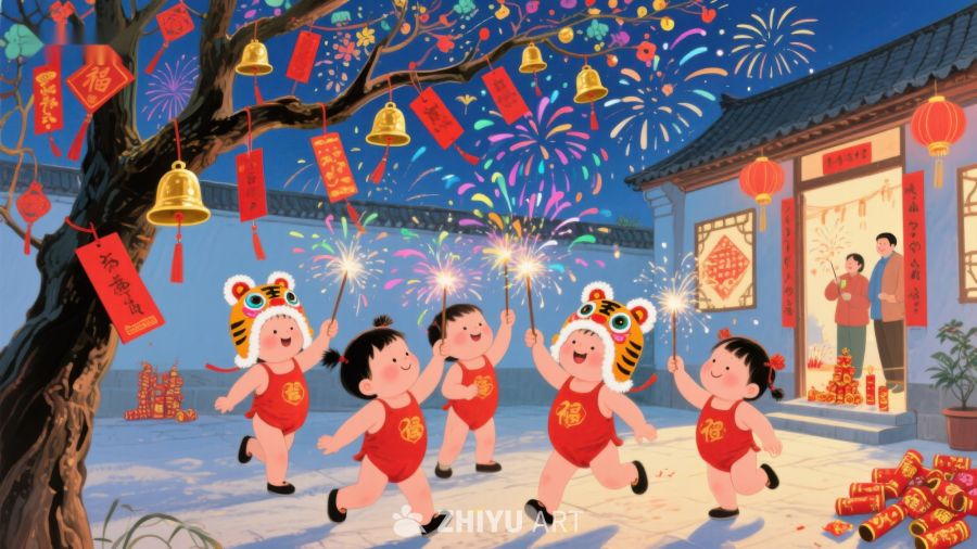 欢庆春节，孩童舞狮迎新年 354
