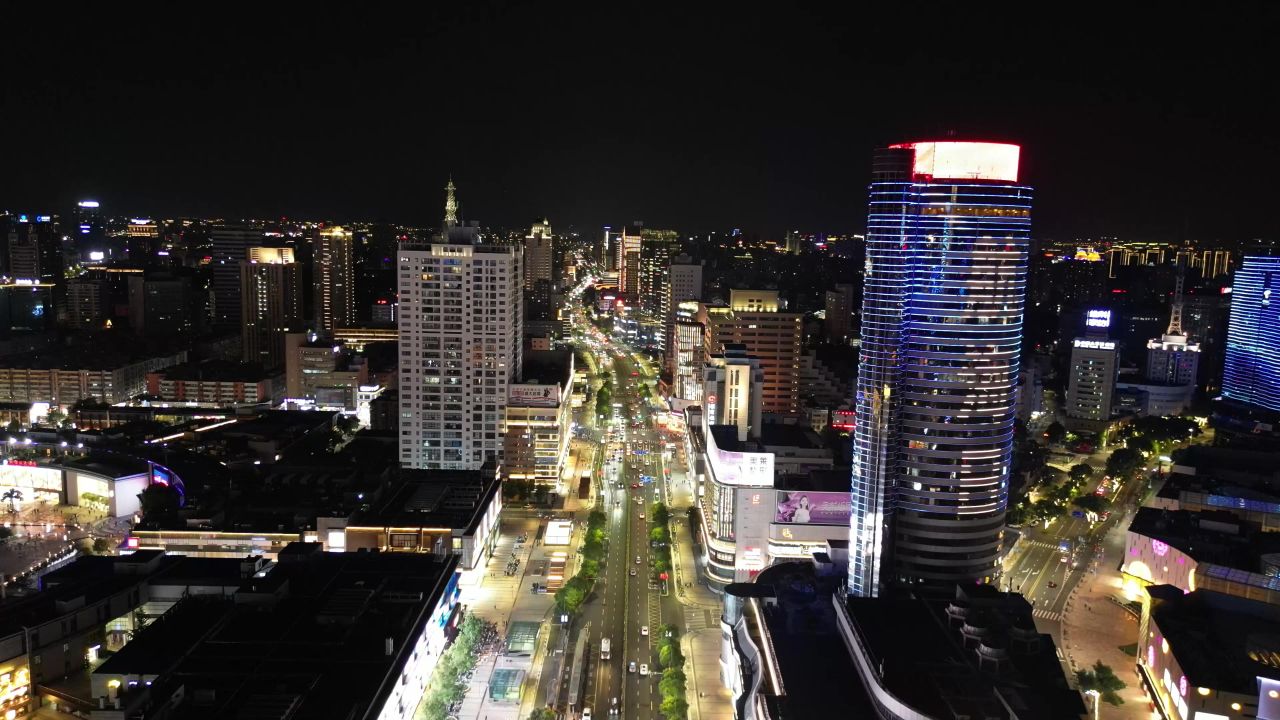 航拍浙江宁波中山东路大东门夜景