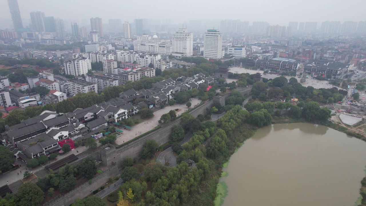 湖南岳阳巴陵广场汴河街航拍 