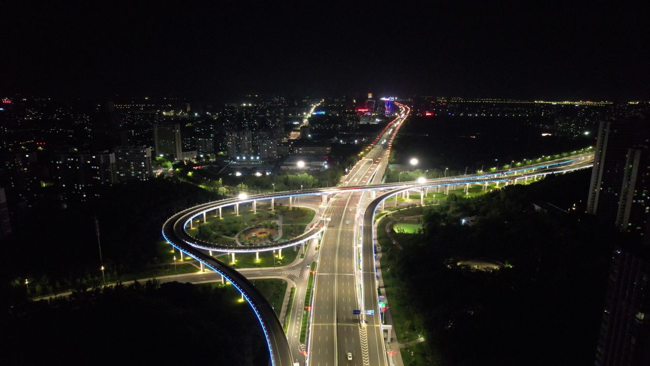 城市高架桥夜景交通航拍