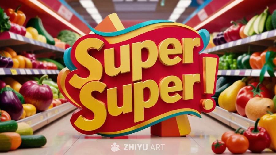 一个色彩鲜艳的“SuperSuper！”超市徽标，