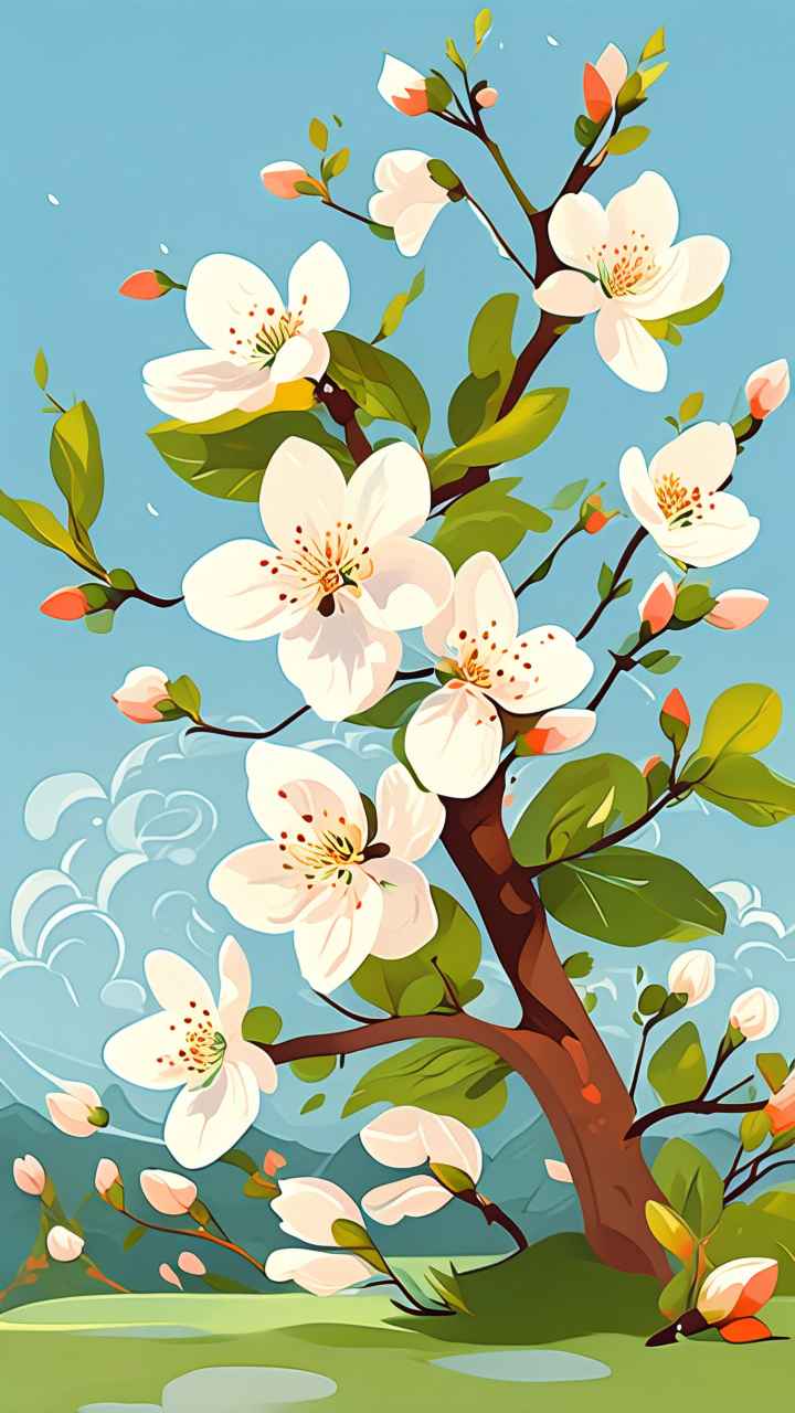 春季梨花扁平插画 14