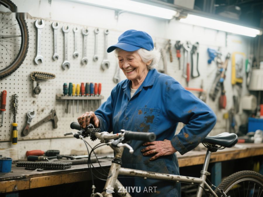 资深技师在车间修理自行车 909