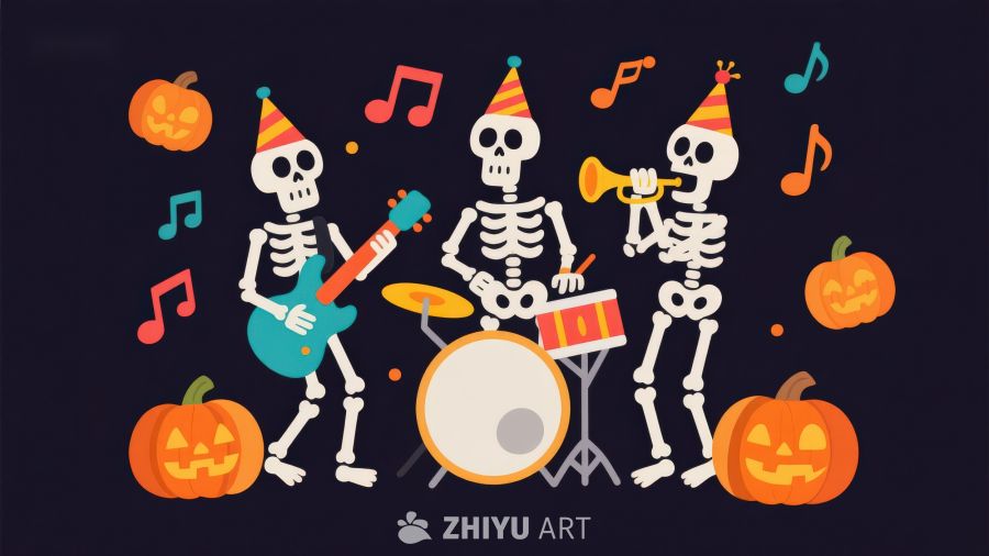 骷髅乐队演奏万圣节音乐