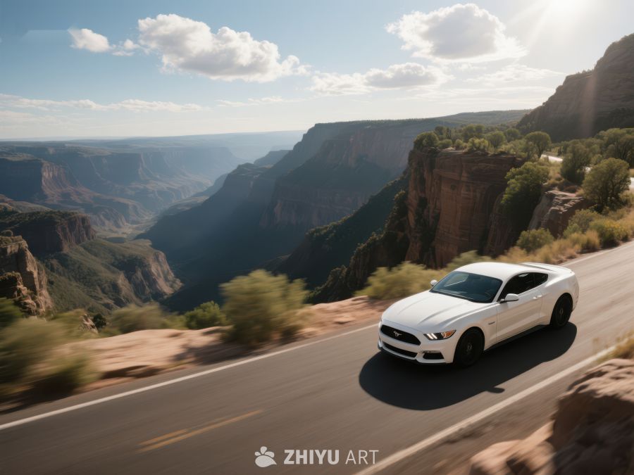 白色跑车驰骋峡谷公路 2