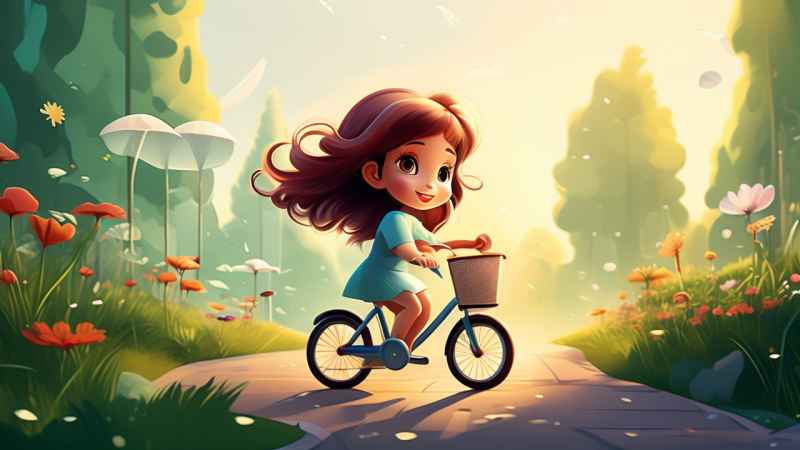 卡通可爱的女孩骑自行车梦幻般的意象 10