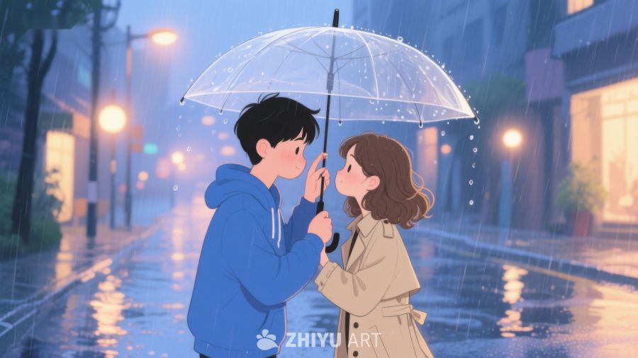 雨中情侣温馨共伞 649