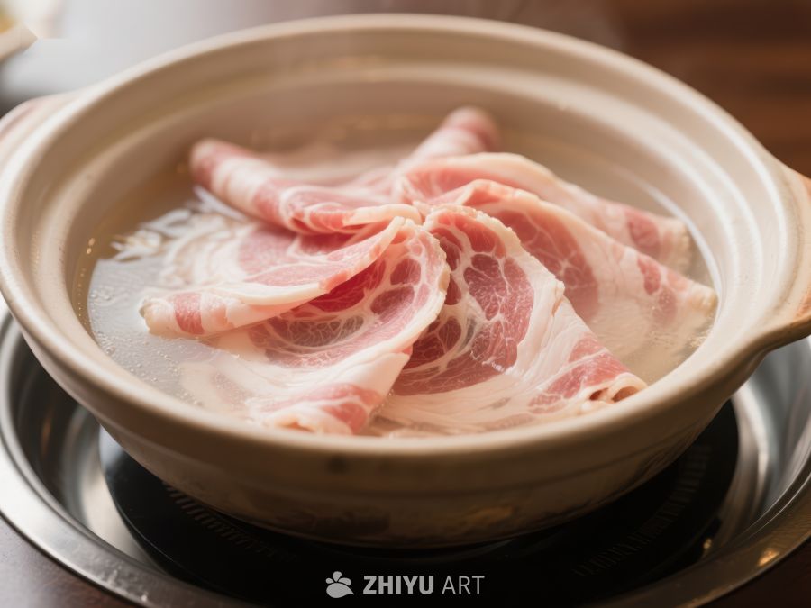 热锅中的薄切肉片 469